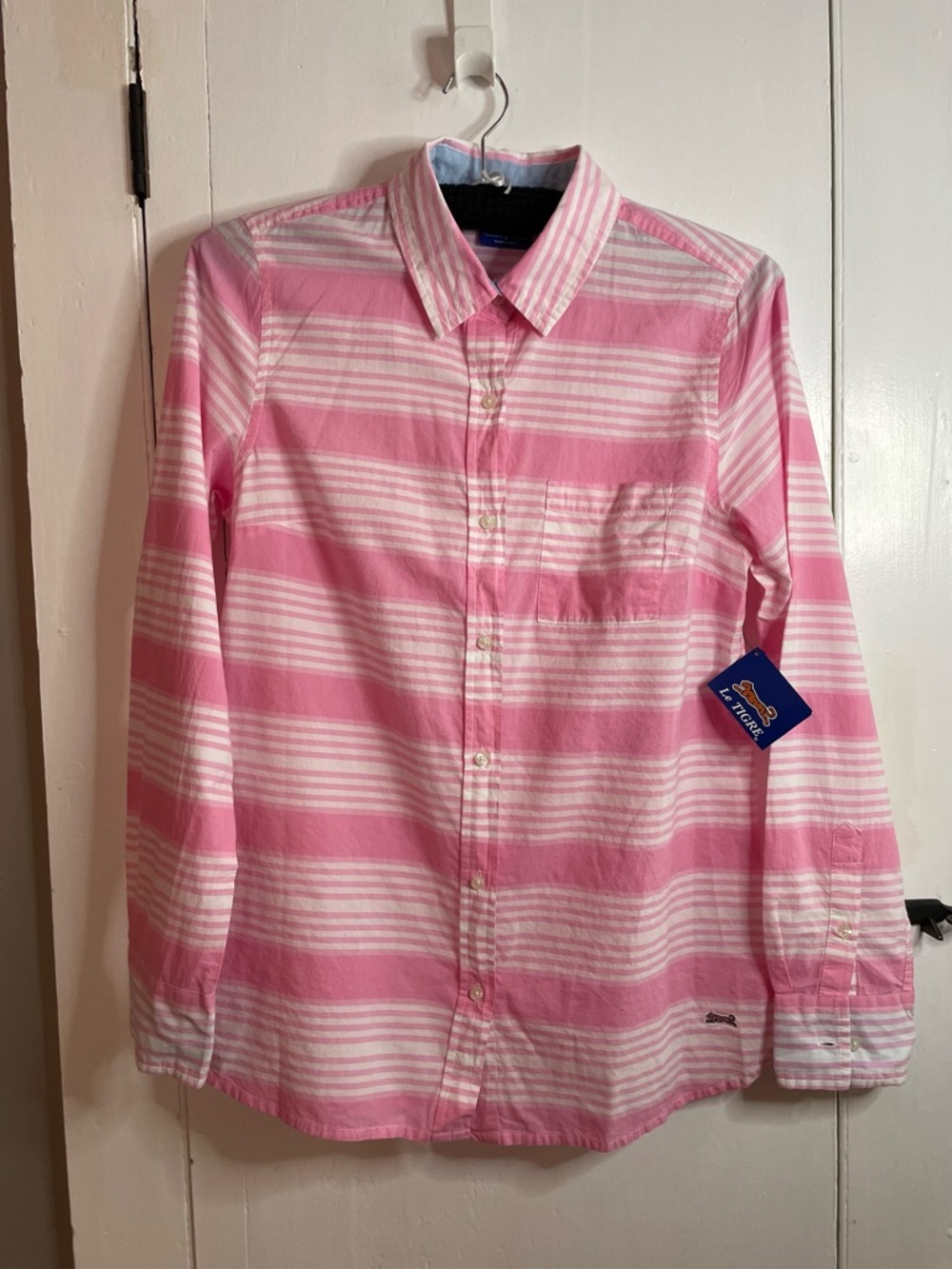 LE TIGRE 100% Cotton Pink & White Striped Button Up Shirt Size s NWT